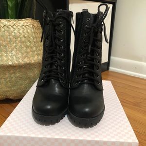 SODA Black Womens Heeled Combat Boots